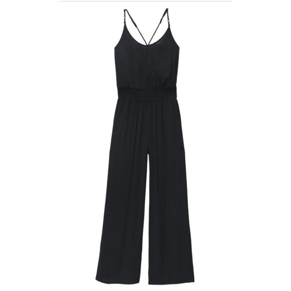 Prana Fernie Wide Leg Jumpsuit Black Modal Beach Flowy Womens Size X‎ Large NWT - Picture 3 of 5